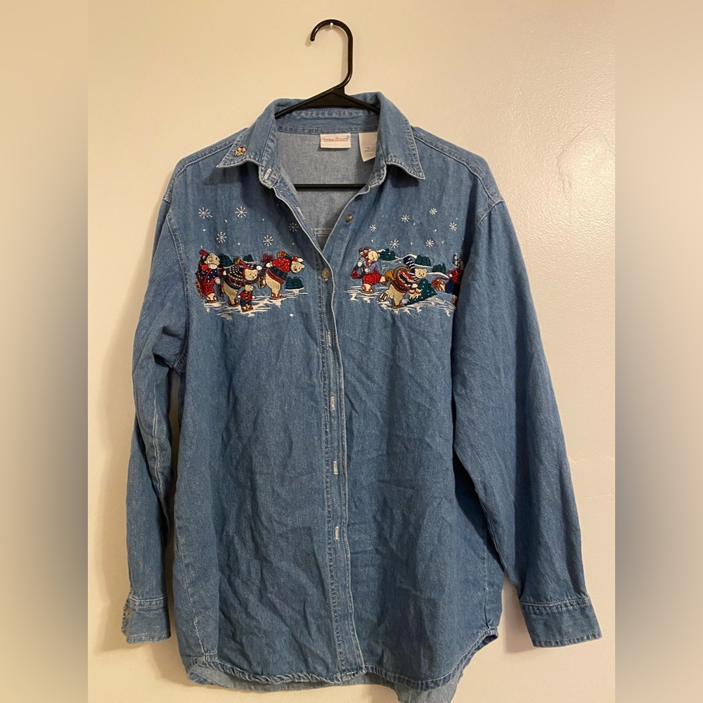 VINTAGE winter embroidered denim jacket